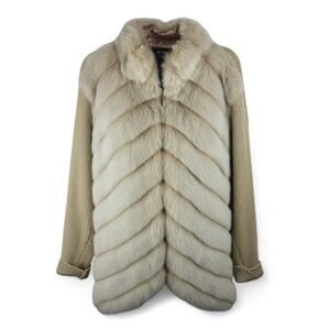 DENNIS BASSO Faux Fur Knit Sweater Full Zip Women XL Luxury Apres Old Money Cozy